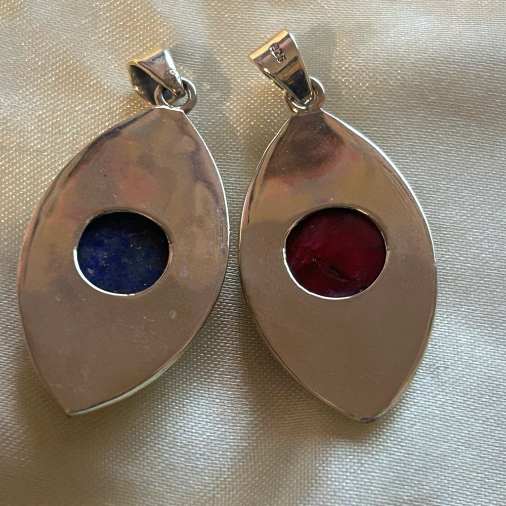 Sterling Silver Rough Ruby And Rough Sapphire Pen… - image 4